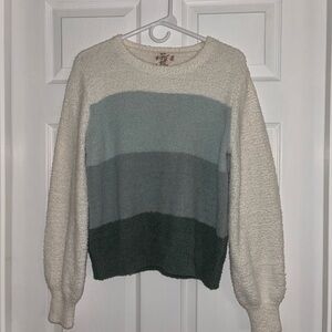 Cozy Colorblock Sweater - Cream and Blue